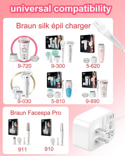 ADRICY Charger Compatible with Braun Silk Epil 9, 7, 5, Facespa Pro 910/911/921 Avelisse