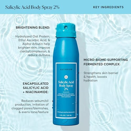 Naturium Salicylic Acid Body Spray 2% - Blemish-Fighting & Pore Treatment with Niacinamide & Encapsulated Salicylic Acid, 4 oz