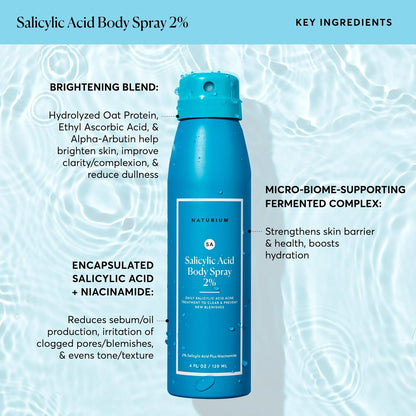 Naturium Salicylic Acid Body Spray 2% - Blemish-Fighting & Pore Treatment with Niacinamide & Encapsulated Salicylic Acid, 4 oz