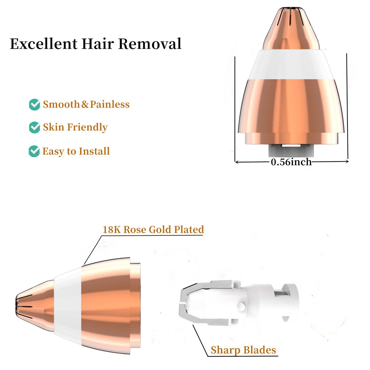 Colordiary Replacement Heads for Finishing Touch Flawless Facial Hair Remover – 4 Painless Blades with Cleaning Brush, Rose Gold - görsel 7
