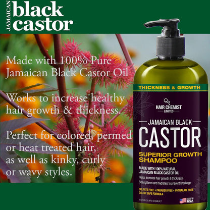 Hair Chemist Superior Growth Jamaican Black Castor Shampoo 33.8 oz - Sulfate Free Natural Shampoo for Hair Growth Avelisse