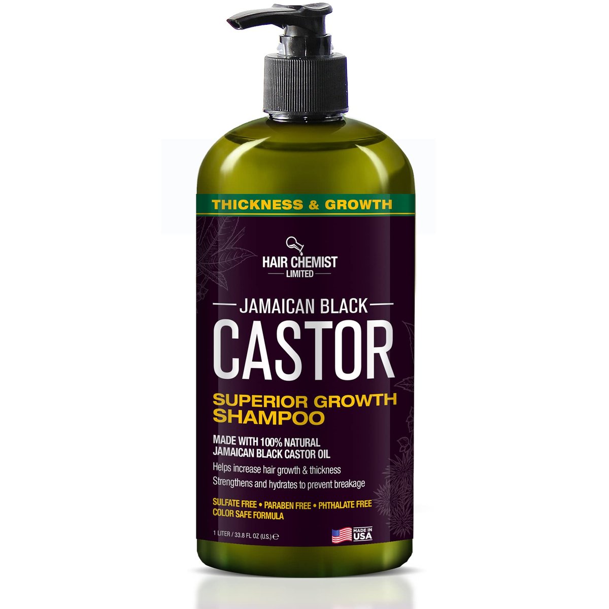Hair Chemist Superior Growth Jamaican Black Castor Shampoo 33.8 oz - Sulfate Free Natural Shampoo for Hair Growth Avelisse