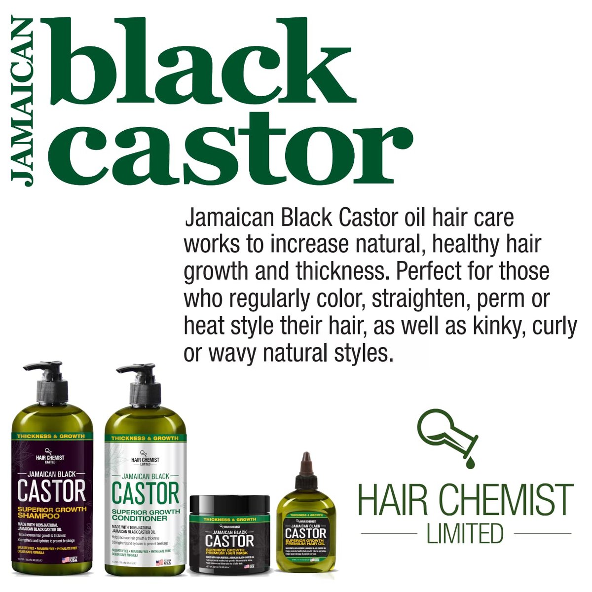 Hair Chemist Superior Growth Jamaican Black Castor Shampoo 33.8 oz - Sulfate Free Natural Shampoo for Hair Growth Avelisse