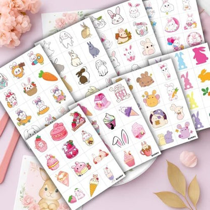 Bunny Pre-Cut Temporary Tattoos for Kids - 8 Sheets (96 PCS) Cute Rabbit Carrot Tattoo Stickers for Birthday Party Favors, Classroom Rewards, and Easter Basket Stuffers