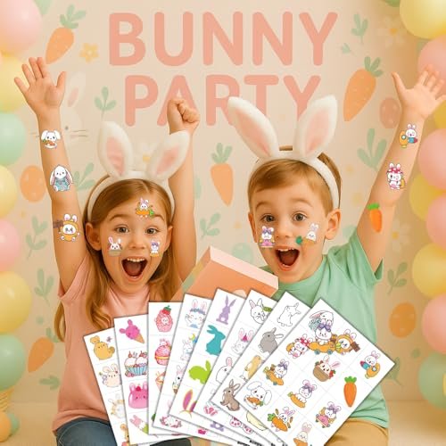 Bunny Pre-Cut Temporary Tattoos for Kids - 8 Sheets (96 PCS) Cute Rabbit Carrot Tattoo Stickers for Birthday Party Favors, Classroom Rewards, and Easter Basket Stuffers - görsel 10