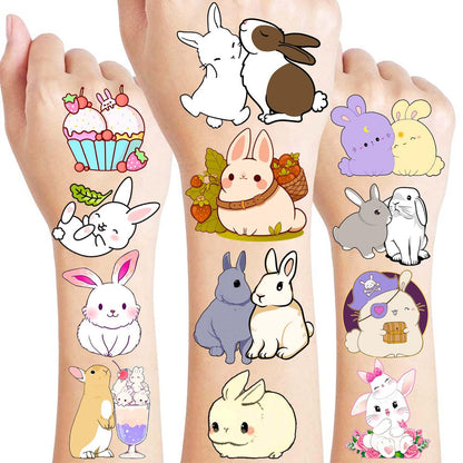 Bunny Pre-Cut Temporary Tattoos for Kids - 8 Sheets (96 PCS) Cute Rabbit Carrot Tattoo Stickers for Birthday Party Favors, Classroom Rewards, and Easter Basket Stuffers