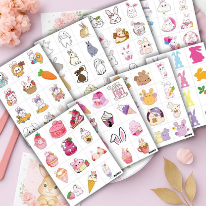 Bunny Pre-Cut Temporary Tattoos for Kids - 8 Sheets (96 PCS) Cute Rabbit Carrot Tattoo Stickers for Birthday Party Favors, Classroom Rewards, and Easter Basket Stuffers