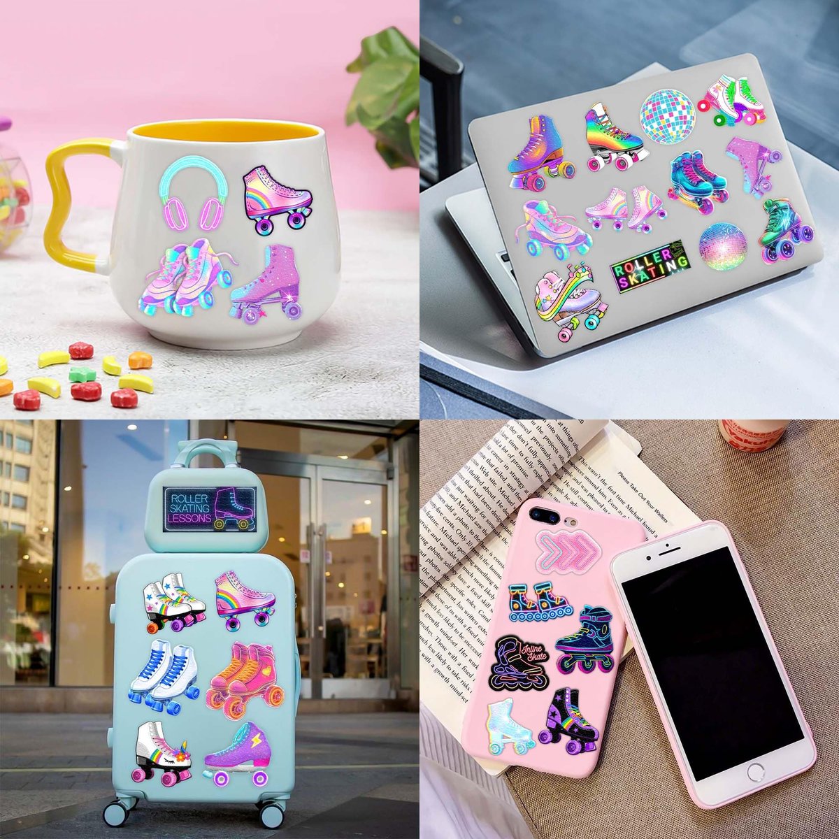Neon Roller Skate Temporary Tattoos - 8 Sheets (96PCS) 80s 90s Theme Party Decorations Supplies Favors Stickers for Kids Girls Boys Gifts Classroom School Prizes Rewards - görsel 15
