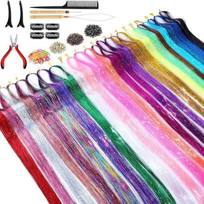 GrennMauler Hair Tinsel Kit – 24 Colors, 6000 Strands (48 Inch) with Tools, Heat Resistant Glitter Hair Extensions for Women Avelisse