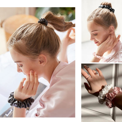 Ivyu Satin Silk Hair Ties - 20 Pack Mini Scrunchies for Women & Girls, Gentle Elastic Hair Bands for Thick Curly Hair, Ponytail Holders That Don't Break Hair