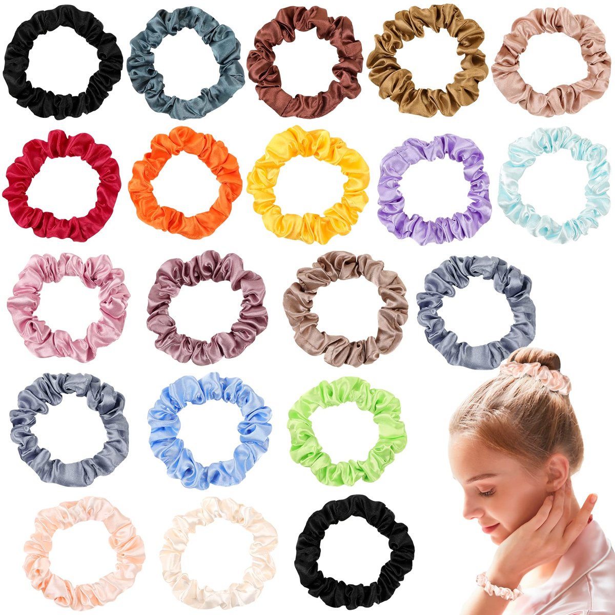 Ivyu Satin Silk Hair Ties - 20 Pack Mini Scrunchies for Women & Girls, Gentle Elastic Hair Bands for Thick Curly Hair, Ponytail Holders That Don't Break Hair - görsel 13