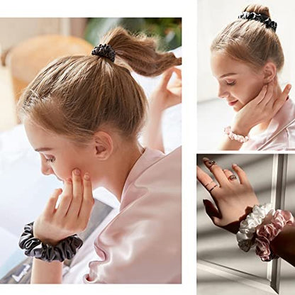 Ivyu Satin Silk Hair Ties - 20 Pack Mini Scrunchies for Women & Girls, Gentle Elastic Hair Bands for Thick Curly Hair, Ponytail Holders That Don't Break Hair