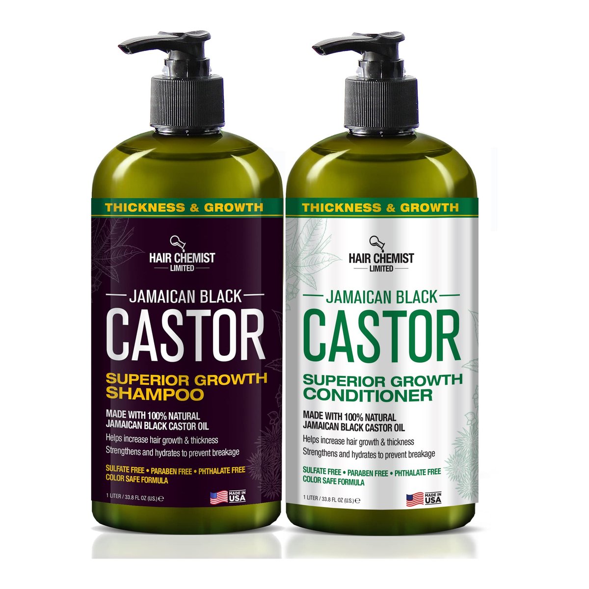 Hair Chemist Superior Growth Jamaican Black Castor Shampoo & Conditioner Set (2 x 33.8 oz) - Nourishing Hair Growth Duo Avelisse