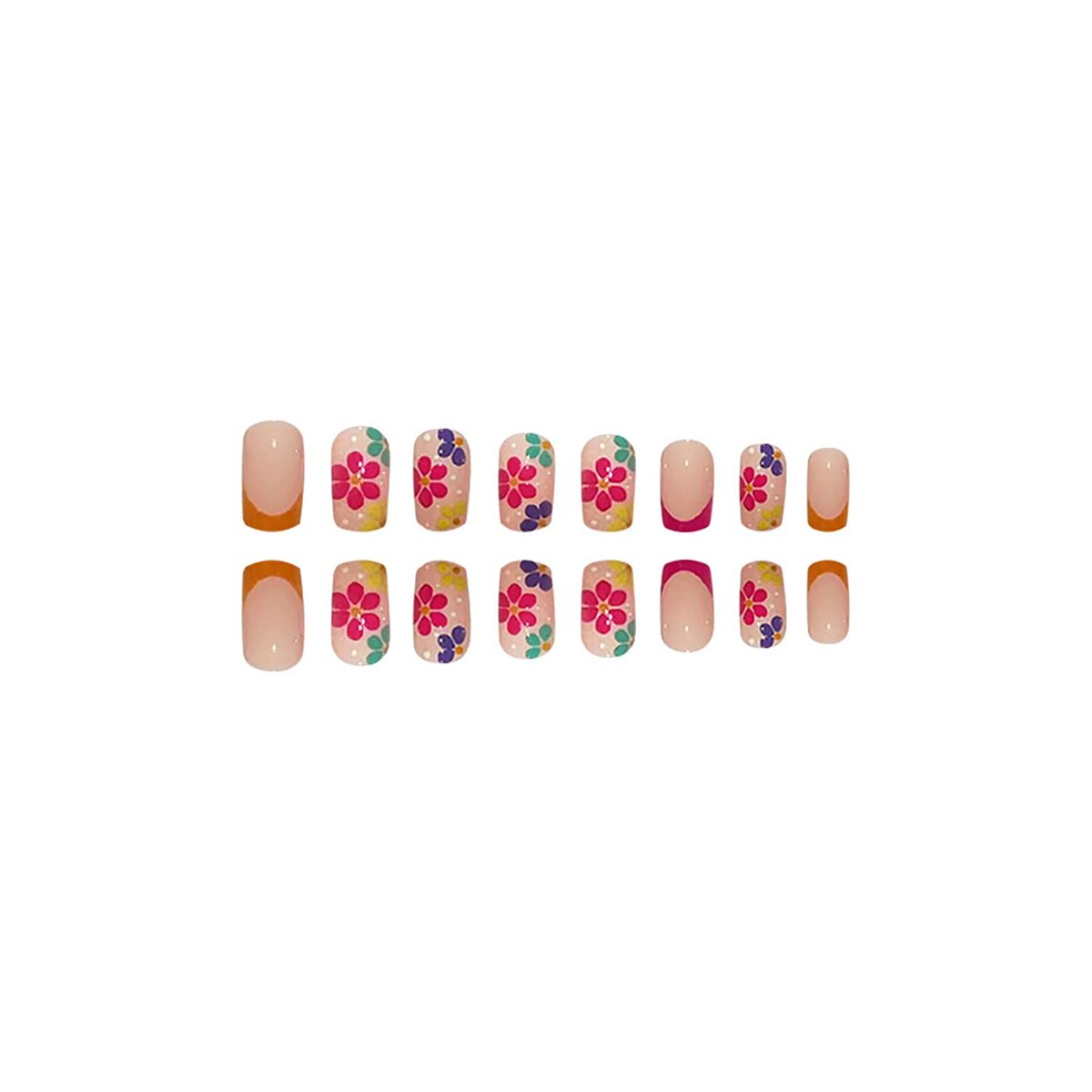 SOOZEE French Tip Press on Nails Short Square - Nude Pink with Flower Designs, Acrylic Fake Nails for Women - görsel 5