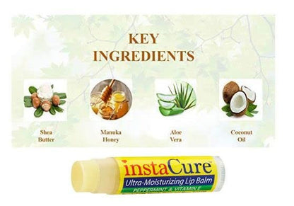 InstaCure 4-Pack Lip Balm Set: Vanilla Bean & Vitamin E, Peppermint & Vitamin E, Sweet Vanilla Mint Lip Repair with Manuka Honey – Ultra-Moisturizing Lip Balm for Chapped, Dry & Cracked Lips