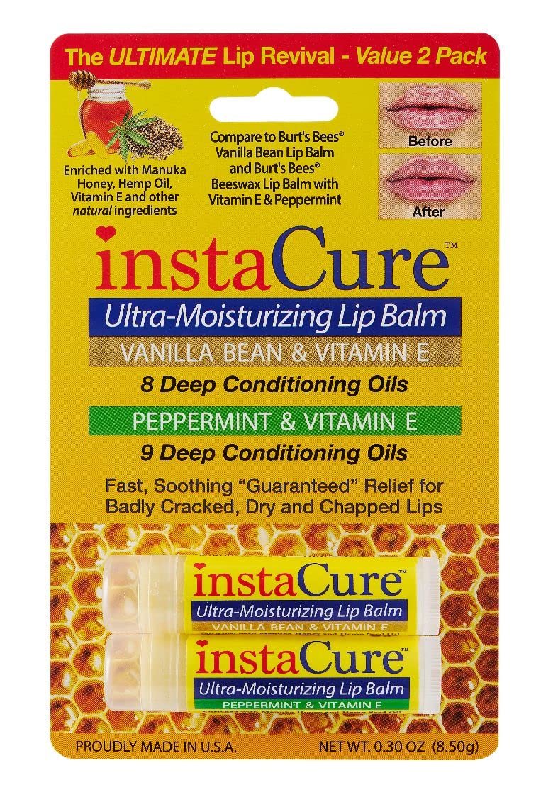 InstaCure 4-Pack Lip Balm Set: Vanilla Bean & Vitamin E, Peppermint & Vitamin E, Sweet Vanilla Mint Lip Repair with Manuka Honey – Ultra-Moisturizing Lip Balm for Chapped, Dry & Cracked Lips - görsel 10