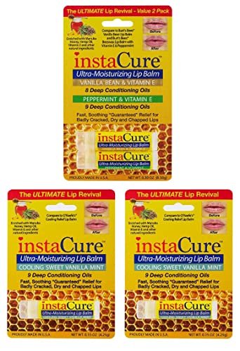 InstaCure 4-Pack Lip Balm Set: Vanilla Bean & Vitamin E, Peppermint & Vitamin E, Sweet Vanilla Mint Lip Repair with Manuka Honey – Ultra-Moisturizing Lip Balm for Chapped, Dry & Cracked Lips - görsel 2