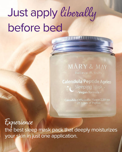 Mary&May Vegan Calendula Peptide Ageless Sleeping Mask – Overnight Hydrating Gel Face Mask with Real Calendula Petals & 25 Peptides, Ceramide, Hyaluronic Acid – Soothing 3.7 fl oz