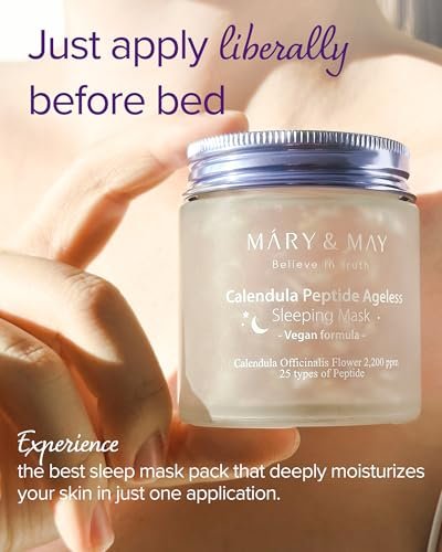 Mary&May Vegan Calendula Peptide Ageless Sleeping Mask – Overnight Hydrating Gel Face Mask with Real Calendula Petals & 25 Peptides, Ceramide, Hyaluronic Acid – Soothing 3.7 fl oz - görsel 8