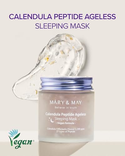 Mary&May Vegan Calendula Peptide Ageless Sleeping Mask – Overnight Hydrating Gel Face Mask with Real Calendula Petals & 25 Peptides, Ceramide, Hyaluronic Acid – Soothing 3.7 fl oz - görsel 4