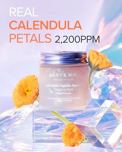 Mary&May Vegan Calendula Peptide Ageless Sleeping Mask – Overnight Hydrating Gel Face Mask with Real Calendula Petals & 25 Peptides, Ceramide, Hyaluronic Acid – Soothing 3.7 fl oz - görsel 6