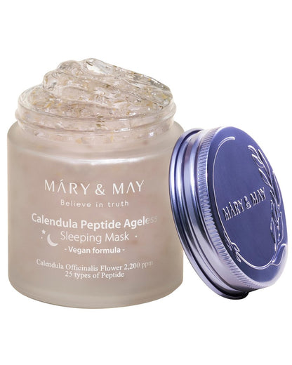 Mary&May Vegan Calendula Peptide Ageless Sleeping Mask – Overnight Hydrating Gel Face Mask with Real Calendula Petals & 25 Peptides, Ceramide, Hyaluronic Acid – Soothing 3.7 fl oz