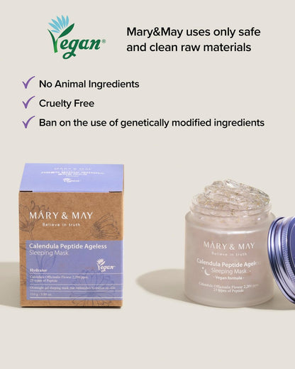 Mary&May Vegan Calendula Peptide Ageless Sleeping Mask – Overnight Hydrating Gel Face Mask with Real Calendula Petals & 25 Peptides, Ceramide, Hyaluronic Acid – Soothing 3.7 fl oz
