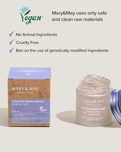 Mary&May Vegan Calendula Peptide Ageless Sleeping Mask – Overnight Hydrating Gel Face Mask with Real Calendula Petals & 25 Peptides, Ceramide, Hyaluronic Acid – Soothing 3.7 fl oz - görsel 12