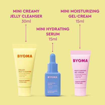 BYOMA So Hydrating Set – Barrier Repair Skincare Trio for Dry Skin | Creamy Jelly Cleanser, Hydrating Serum & Ceramide Moisturizer | Alcohol-Free Anti-Wrinkle Routine (30ml + 15ml + 15ml)