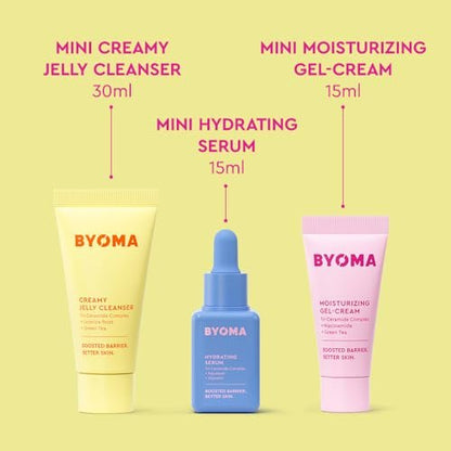 BYOMA So Hydrating Set – Barrier Repair Skincare Trio for Dry Skin | Creamy Jelly Cleanser, Hydrating Serum & Ceramide Moisturizer | Alcohol-Free Anti-Wrinkle Routine (30ml + 15ml + 15ml)