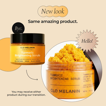 GLO Melanin Turmeric Scrub for Dark Spots – Brightening Body Scrub for Inner Thighs, Bikini Area, Underarms – Natural Exfoliating Face & Body Scrub (7 oz)