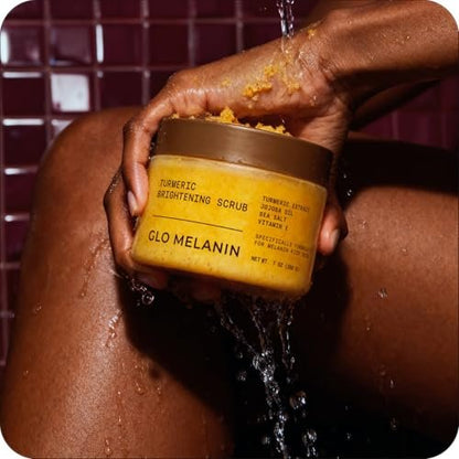 GLO Melanin Turmeric Scrub for Dark Spots – Brightening Body Scrub for Inner Thighs, Bikini Area, Underarms – Natural Exfoliating Face & Body Scrub (7 oz)