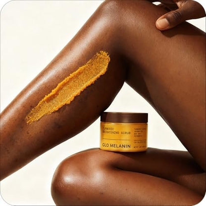 GLO Melanin Turmeric Scrub for Dark Spots – Brightening Body Scrub for Inner Thighs, Bikini Area, Underarms – Natural Exfoliating Face & Body Scrub (7 oz)