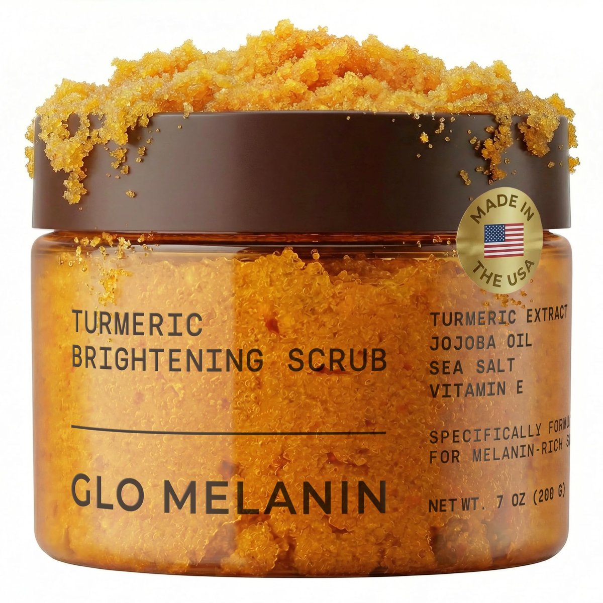 GLO Melanin Turmeric Scrub for Dark Spots – Brightening Body Scrub for Inner Thighs, Bikini Area, Underarms – Natural Exfoliating Face & Body Scrub (7 oz) - görsel 2