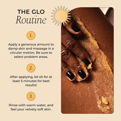 GLO Melanin Turmeric Scrub for Dark Spots – Brightening Body Scrub for Inner Thighs, Bikini Area, Underarms – Natural Exfoliating Face & Body Scrub (7 oz)