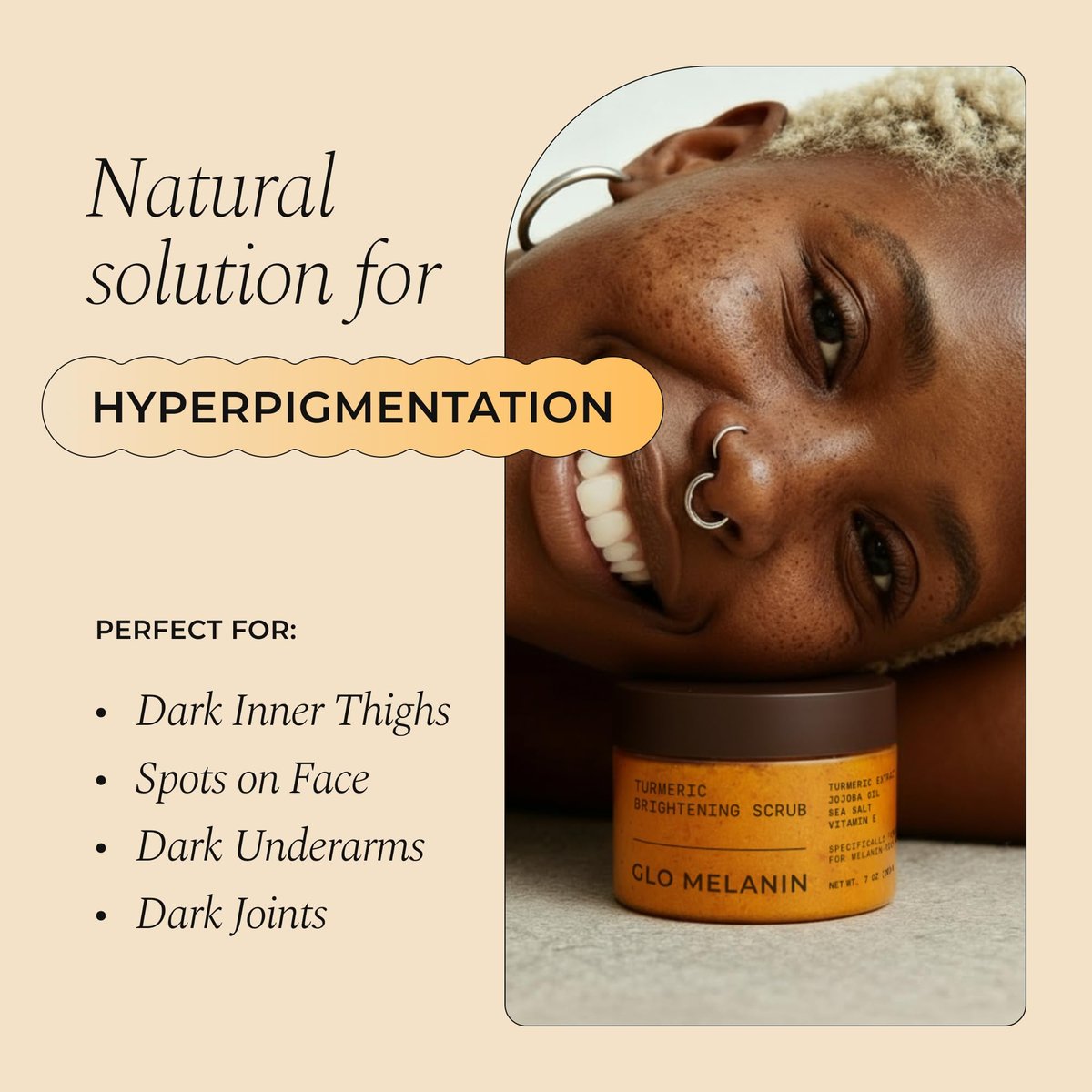 GLO Melanin Turmeric Scrub for Dark Spots – Brightening Body Scrub for Inner Thighs, Bikini Area, Underarms – Natural Exfoliating Face & Body Scrub (7 oz) - görsel 4