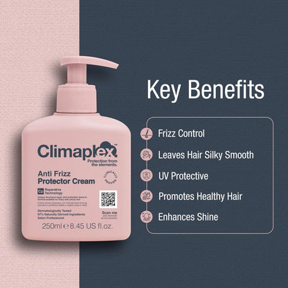 Climaplex Anti Frizz Protector Cream - Heat & UV Shield, Healthy Scalp, Silky Hair - Vegan & Cruelty Free - 8.45 oz