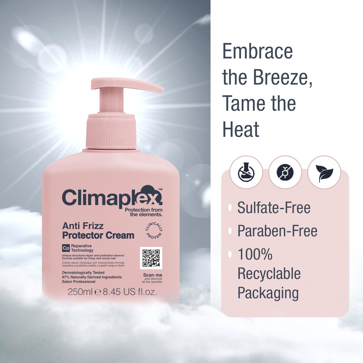 Climaplex Anti Frizz Protector Cream - Heat & UV Shield, Healthy Scalp, Silky Hair - Vegan & Cruelty Free - 8.45 oz - görsel 8