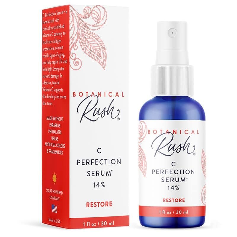Botanical Rush C Perfection Vitamin C Serum – 14% Vitamin C Complex with Vitamin E – Brightening, Dark Spot & Collagen Support Serum for Radiant Face & Neck – 1 fl oz - görsel 13