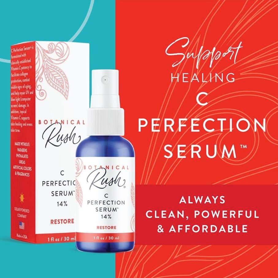 Botanical Rush C Perfection Vitamin C Serum – 14% Vitamin C Complex with Vitamin E – Brightening, Dark Spot & Collagen Support Serum for Radiant Face & Neck – 1 fl oz - görsel 10