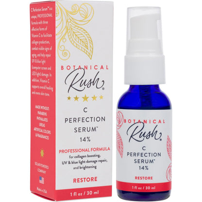Botanical Rush C Perfection Vitamin C Serum – 14% Vitamin C Complex with Vitamin E – Brightening, Dark Spot & Collagen Support Serum for Radiant Face & Neck – 1 fl oz