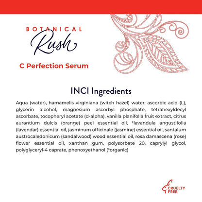 Botanical Rush C Perfection Vitamin C Serum – 14% Vitamin C Complex with Vitamin E – Brightening, Dark Spot & Collagen Support Serum for Radiant Face & Neck – 1 fl oz
