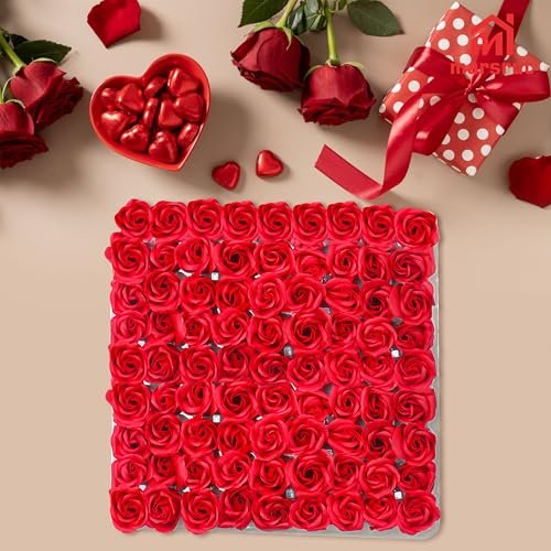 Marsrut 81Pcs Bath Soap Rose Flower - Scented Red Rose Petal Soap for Valentine's Day, Wedding, Anniversary, Birthday Gift for Her Avelisse