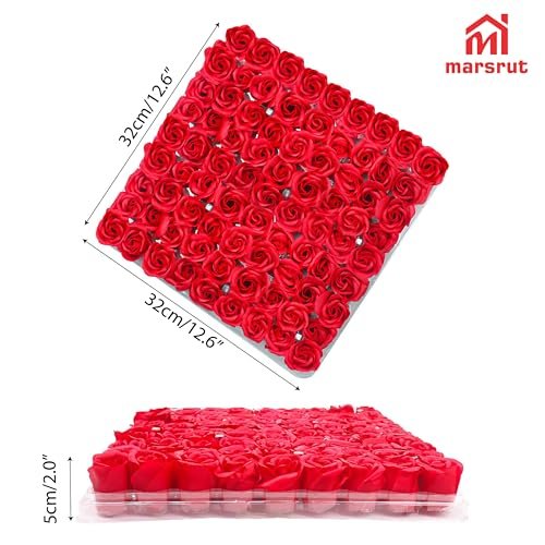 Marsrut 81Pcs Bath Soap Rose Flower - Scented Red Rose Petal Soap for Valentine's Day, Wedding, Anniversary, Birthday Gift for Her Avelisse