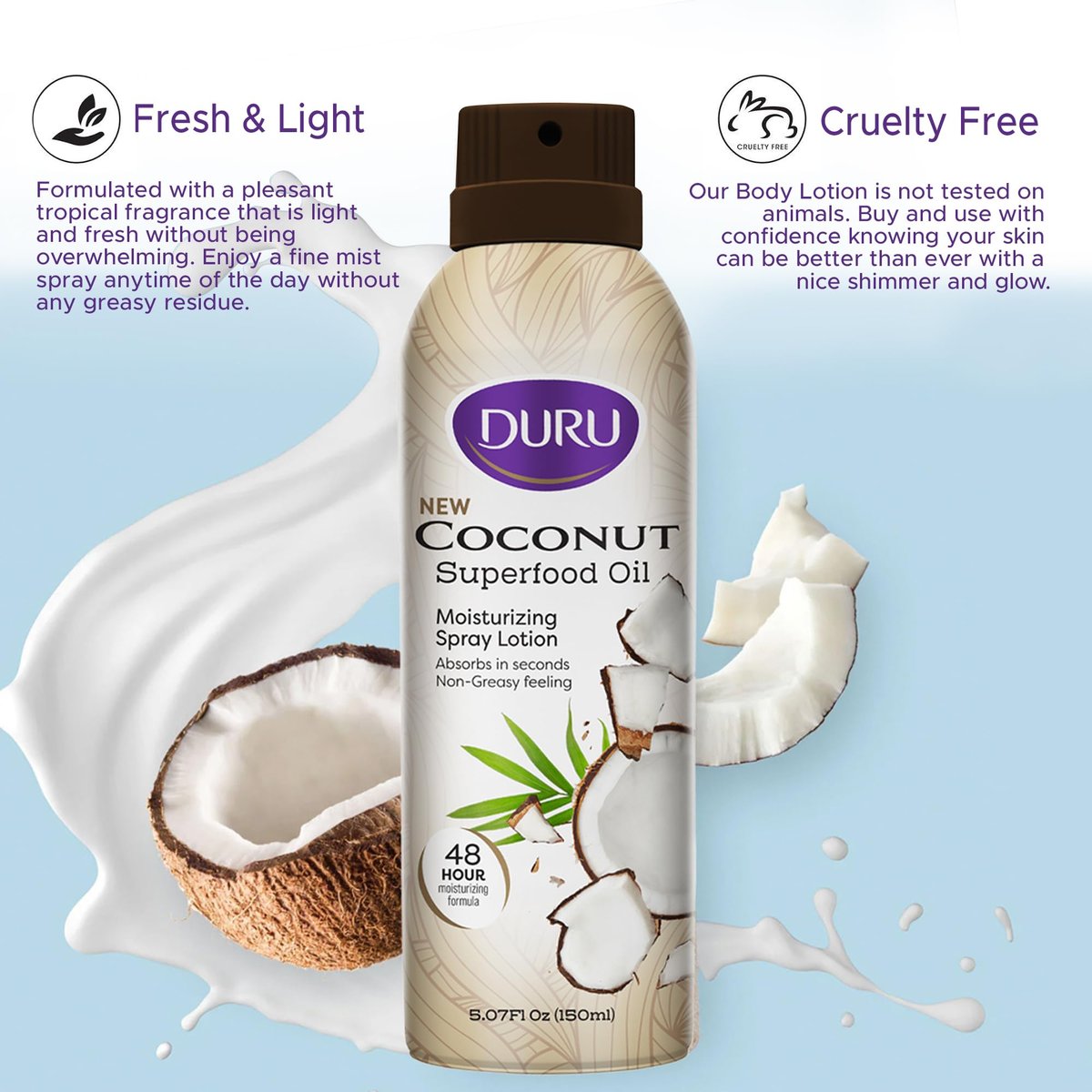 Duru Coconut Moisturizing Spray Lotion - 48 Hour Moisture Body Lotion with Coconut Oil, 5 oz - görsel 5