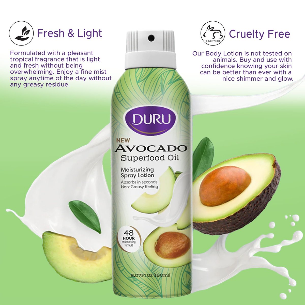Duru Avocado Moisturizing Spray Lotion – 48 Hour Hydration Body Lotion with Avocado Oil (5 oz) - görsel 5