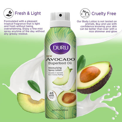 Duru Avocado Moisturizing Spray Lotion – 48 Hour Hydration Body Lotion with Avocado Oil (5 oz)