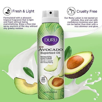 Duru Avocado Moisturizing Spray Lotion – 48 Hour Hydration Body Lotion with Avocado Oil (5 oz)
