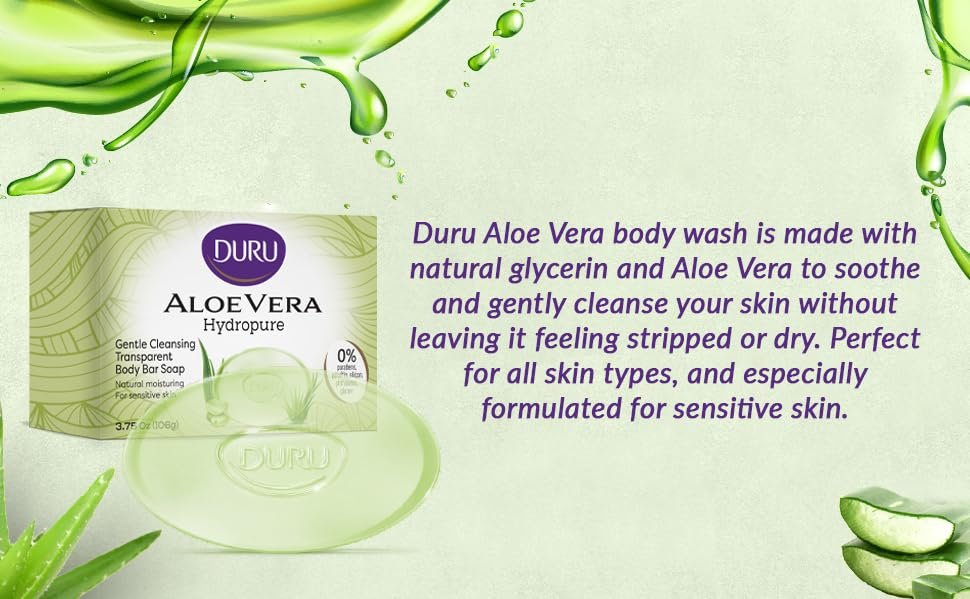 Duru Aloe Vera Glycerin Bar Soap - Vegan Transparent Cleansing Bar, Moisturizing Sensitive Skin Wash for Women and Men, Plant Based - 3 Pack - görsel 5