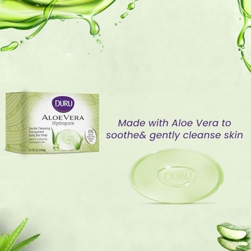 Duru Aloe Vera Glycerin Bar Soap - Vegan Transparent Cleansing Bar, Moisturizing Sensitive Skin Wash for Women and Men, Plant Based - 3 Pack - görsel 6